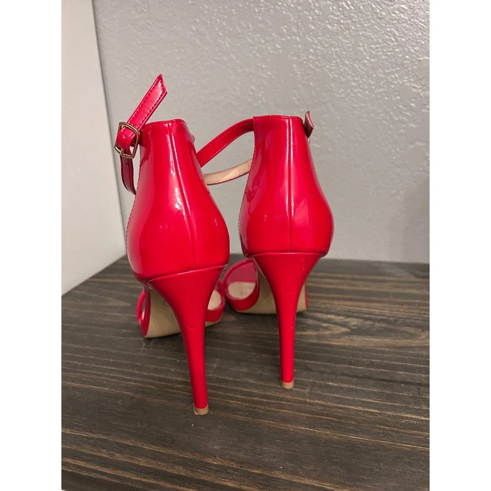 Red Ankle Strap Stiletto Heel Sandals Size 8.5 Sexy Party Date Night